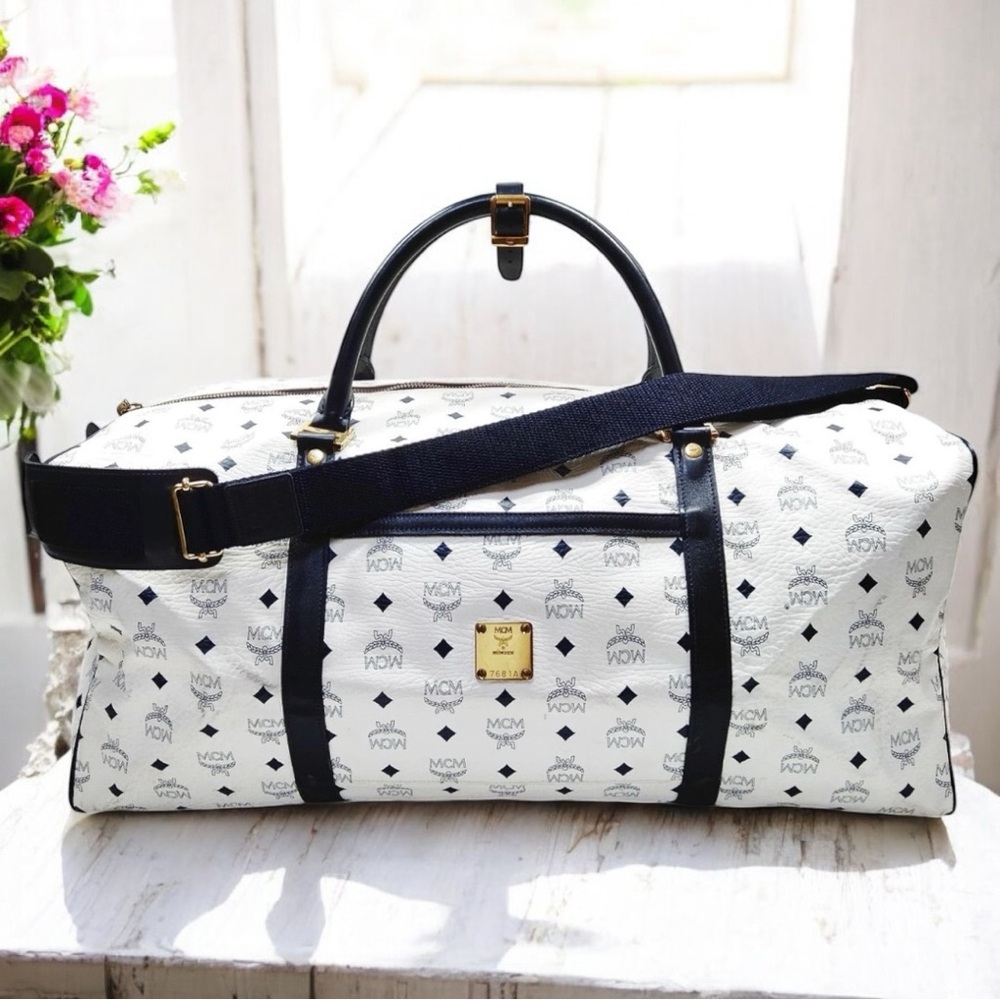 MCM White and Black Travel Bag
